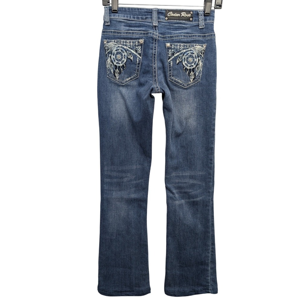Cedar Rose Bootcut Jeans Girls 14 Blue Embroidered Dreamcatcher Rhinestone - Picture 4 of 14
